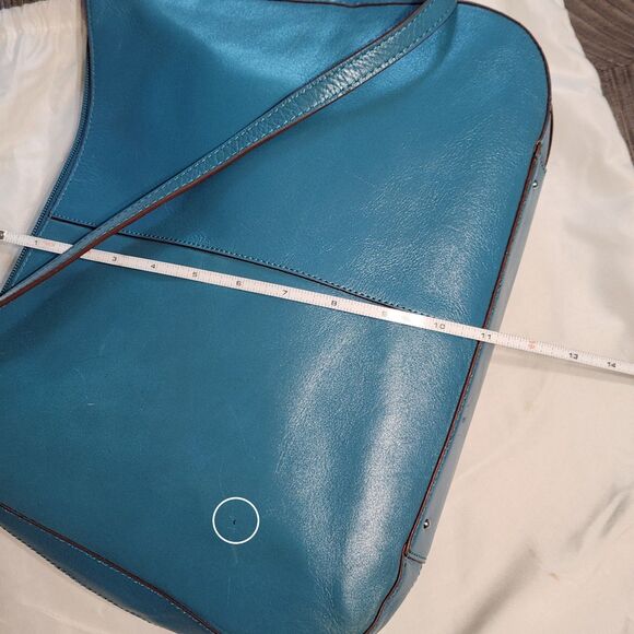 Hobo The Original Structured Glazed Leather Shoulder Bag Teal Blue Medium Purse - Picture 10 of 11